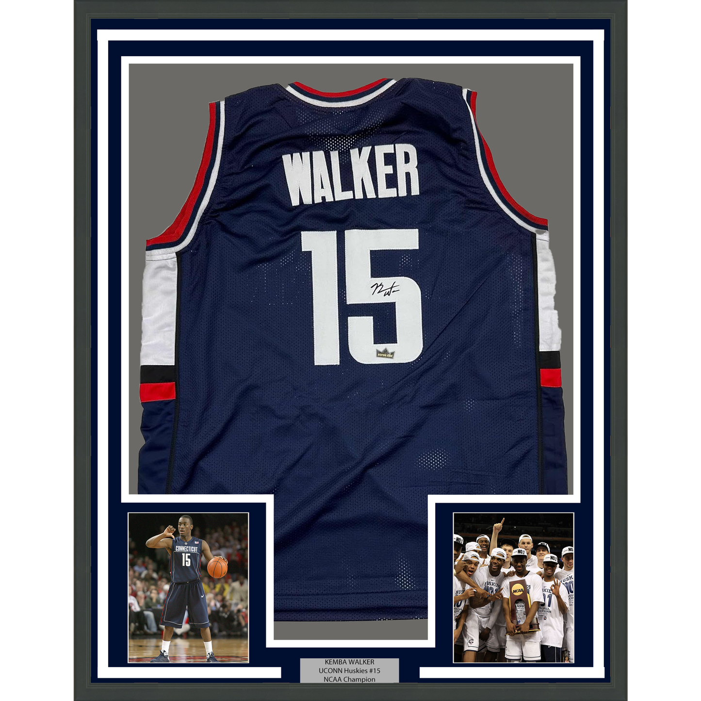 Framed Facsimile Autographed Kemba Walker 35x39 UConn Blue Reprint Laser Auto College Basketball Jersey