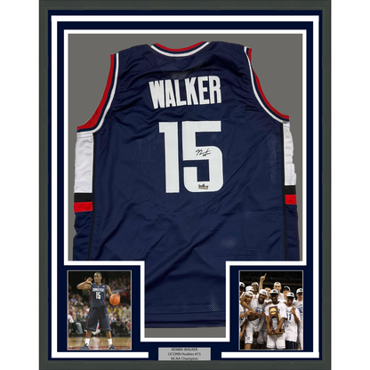 Framed Facsimile Autographed Kemba Walker 35x39 UConn Blue Reprint Laser Auto College Basketball Jersey