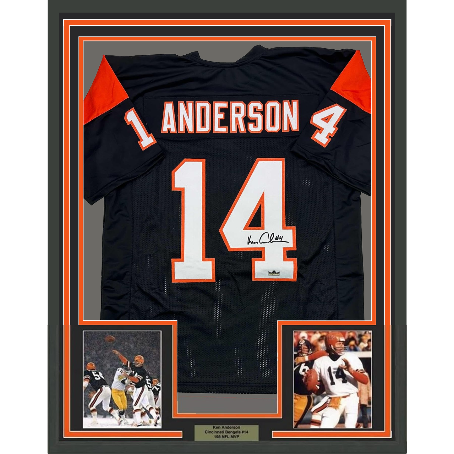 Framed Facsimile Autographed Ken Anderson 35x39 Cincinnati Black Reprint Laser Auto Football Jersey