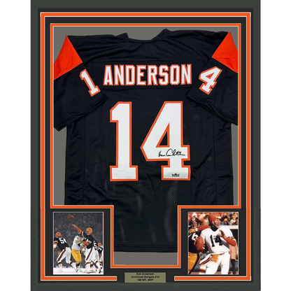 Framed Facsimile Autographed Ken Anderson 35x39 Cincinnati Black Reprint Laser Auto Football Jersey