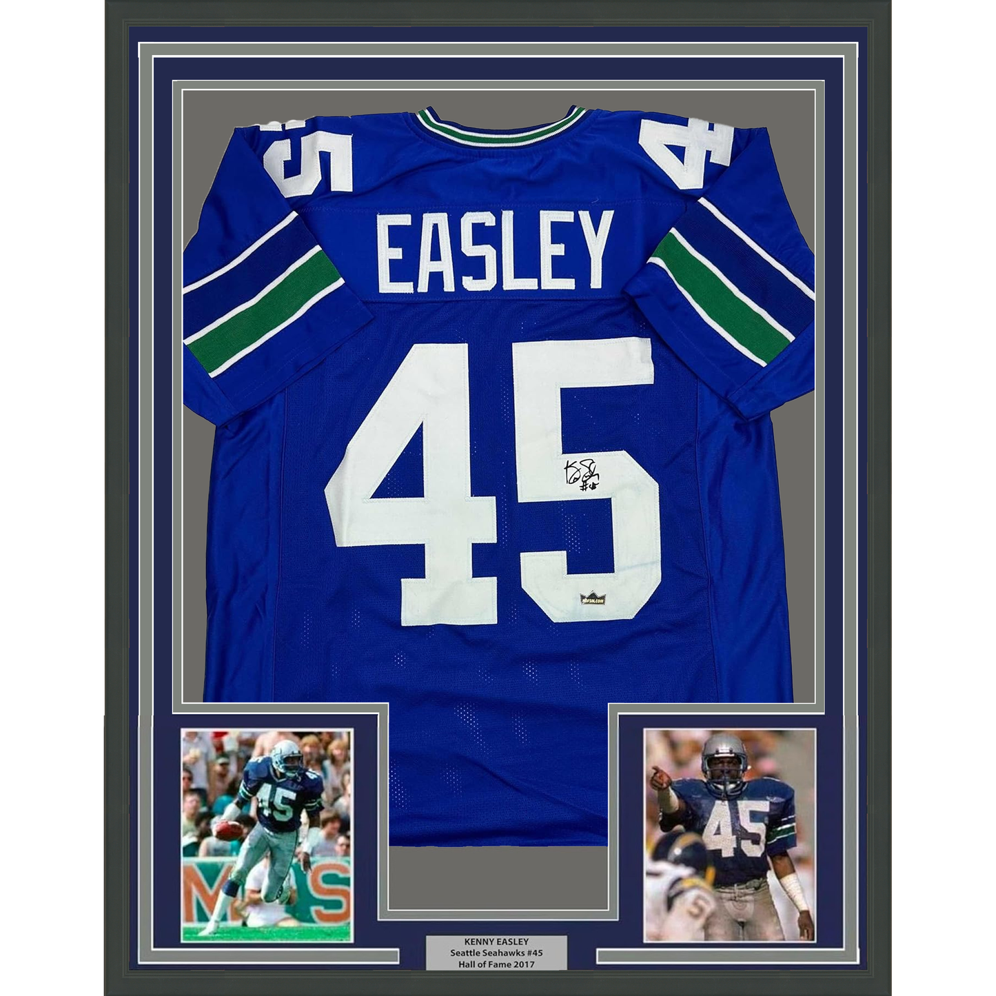 Framed Facsimile Autographed Kenny Easley 35x39 Seattle Blue Reprint Laser Auto Football Jersey