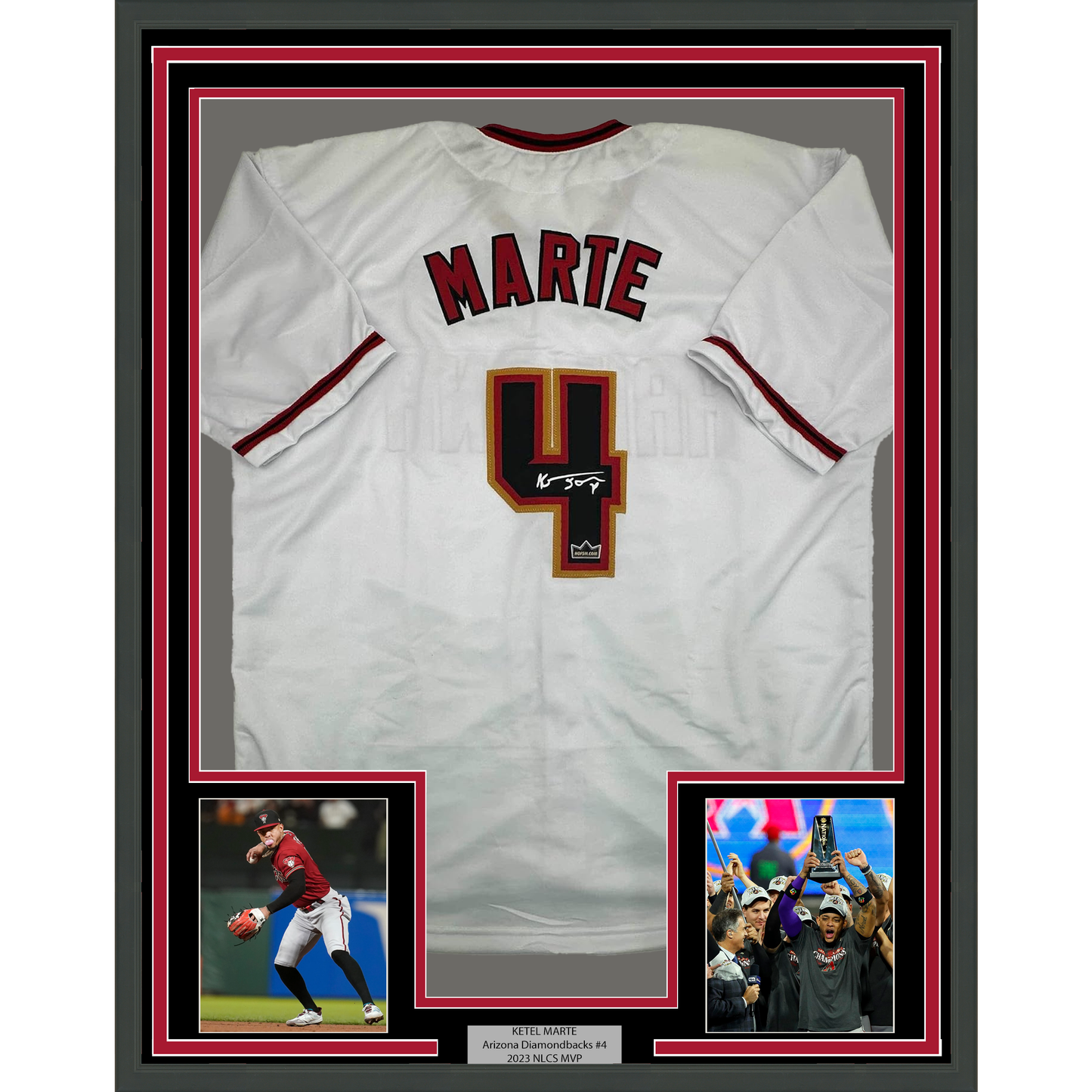 Framed Facsimile Autographed Ketel Marte 35x39 Arizona White Reprint Laser Auto Baseball Jersey