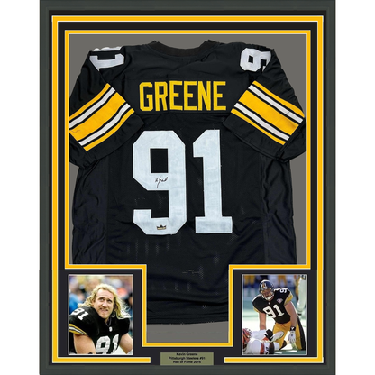 Framed Facsimile Autographed Kevin Greene 35x39 Pittsburgh Black Reprint Laser Auto Football Jersey