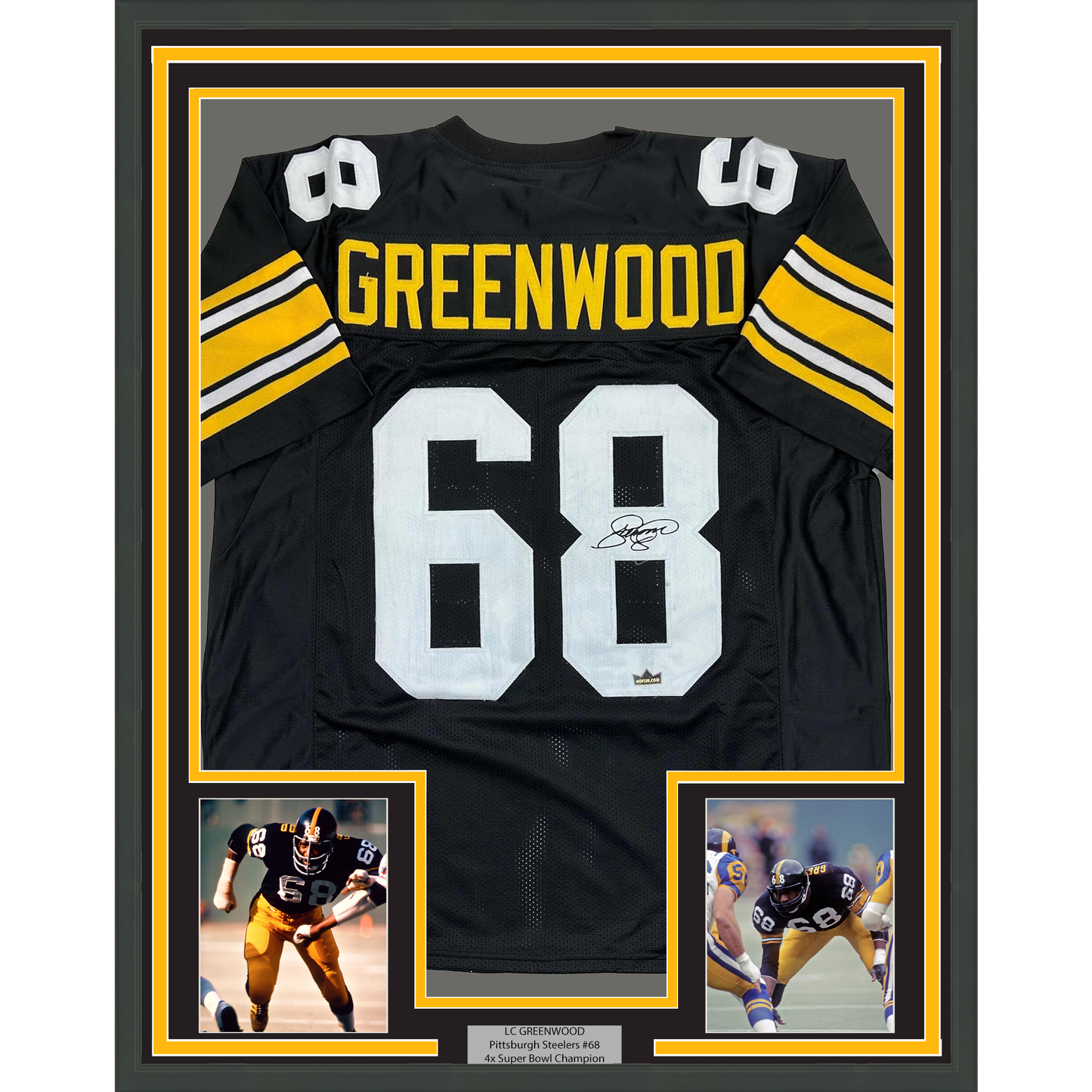 Framed Facsimile Autographed L.C. LC Greenwood 35x39 Pittsburgh Black Reprint Laser Auto Football Jersey