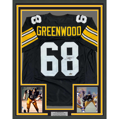 Framed Facsimile Autographed L.C. LC Greenwood 35x39 Pittsburgh Black Reprint Laser Auto Football Jersey