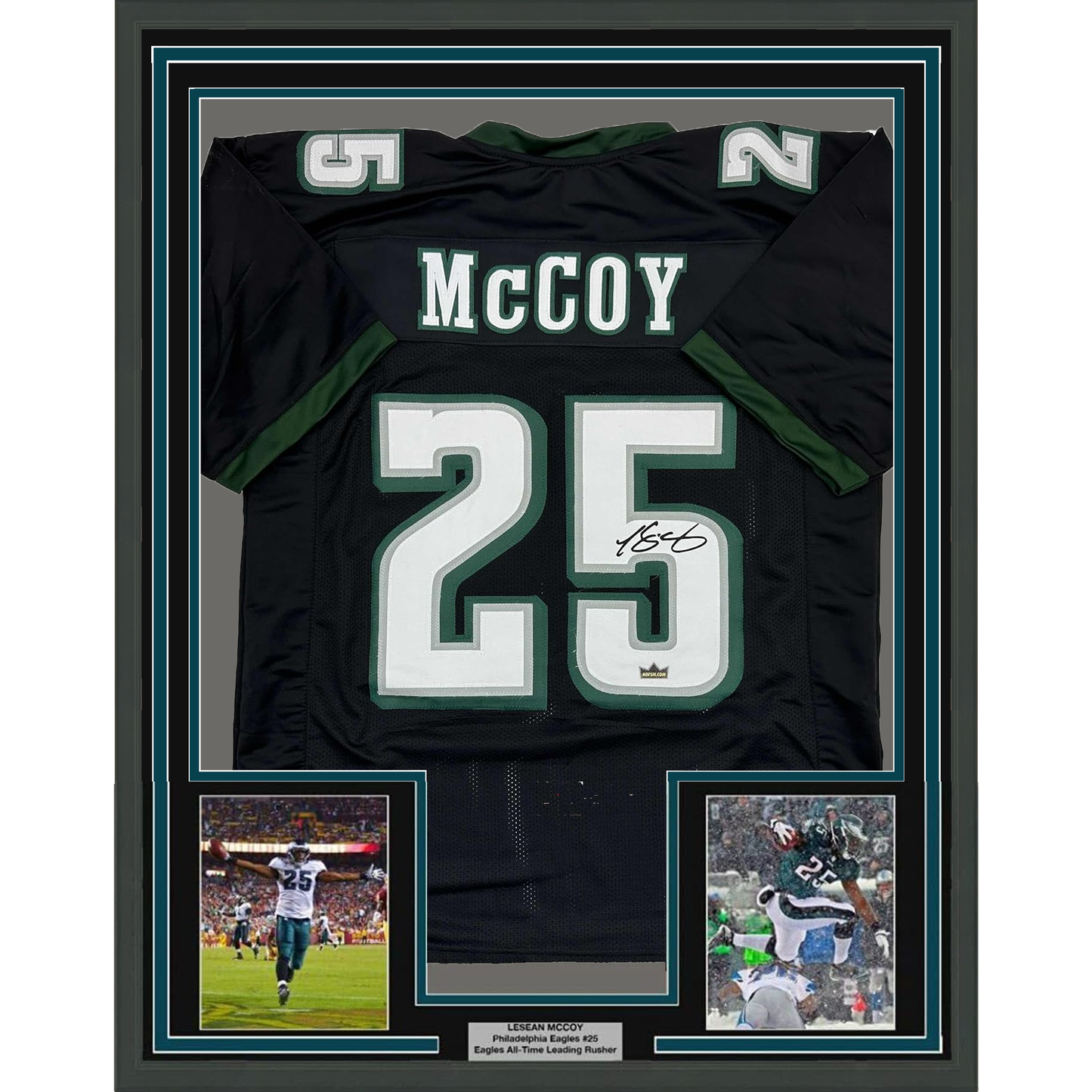 Framed Facsimile Autographed LeSean McCoy 35x39 Philadelphia Black Reprint Laser Auto Football Jersey