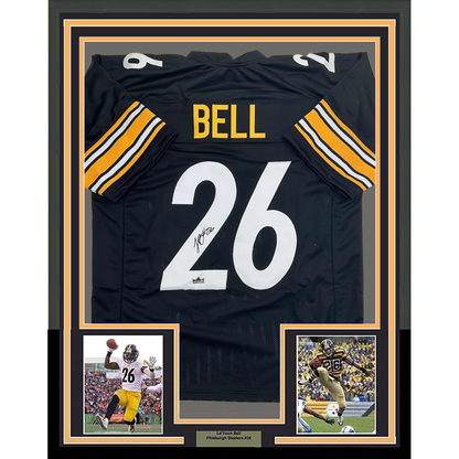 Framed Facsimile Autographed Le'Veon LeVeon Bell 35x39 Pittsburgh Black Reprint Laser Auto Football Jersey