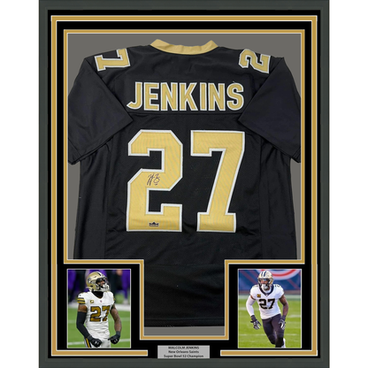 Framed Facsimile Autographed Malcolm Jenkins 35x39 New Orleans Black Reprint Laser Auto Football Jersey