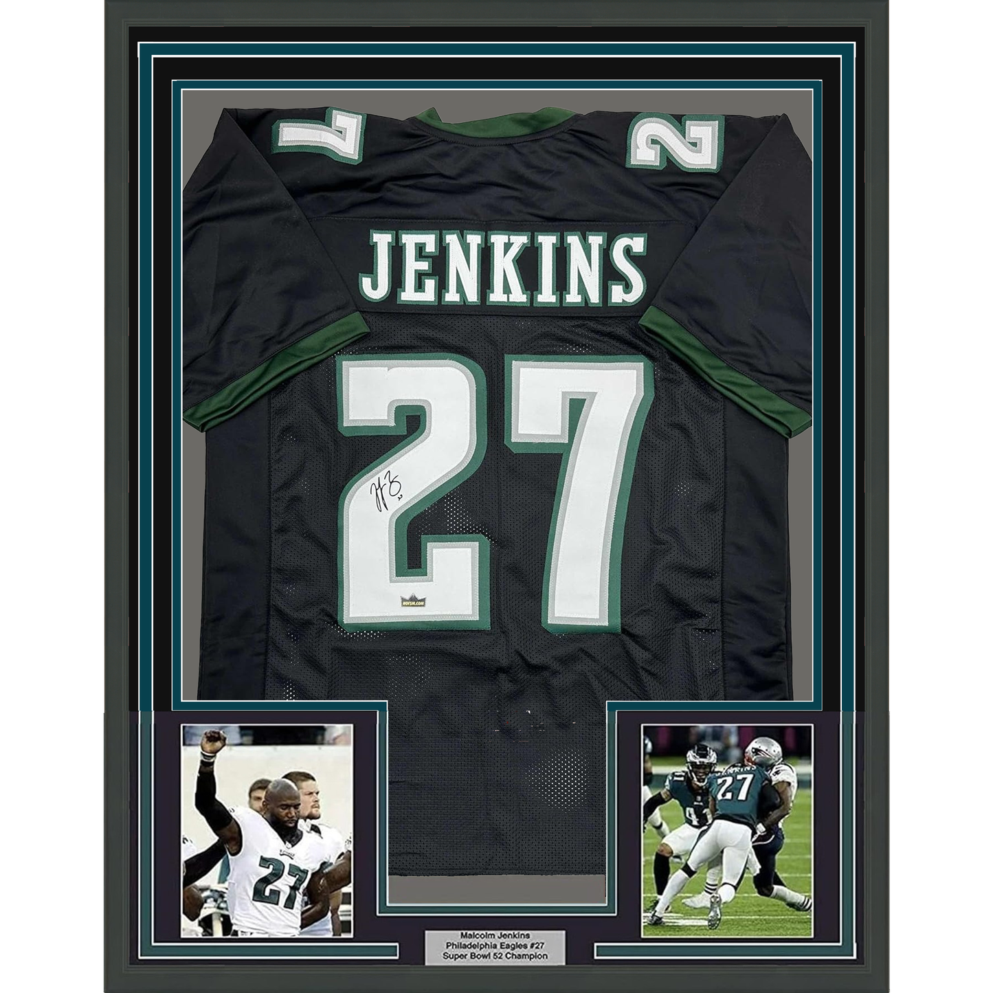 Framed Facsimile Autographed Malcolm Jenkins 35x39 Philadelphia Black Reprint Laser Auto Football Jersey