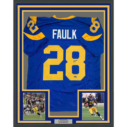 Framed Facsimile Autographed Marshall Faulk 35x39 St. Louis Royal Blue Retro Reprint Laser Auto Football Jersey