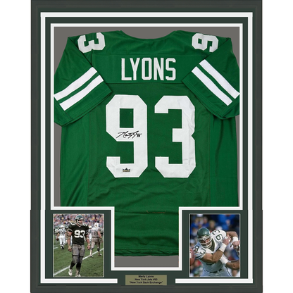 Framed Facsimile Autographed Marty Lyons 35x39 New York Green Reprint Laser Auto Football Jersey