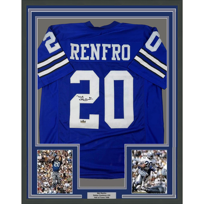 Framed Facsimile Autographed Mel Renfro 35x39 Dallas Blue Reprint Laser Auto Football Jersey