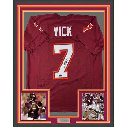Framed Facsimile Autographed Michael Mike Vick 35x39 Virginia Tech Maroon Reprint Laser Auto College Football Jersey