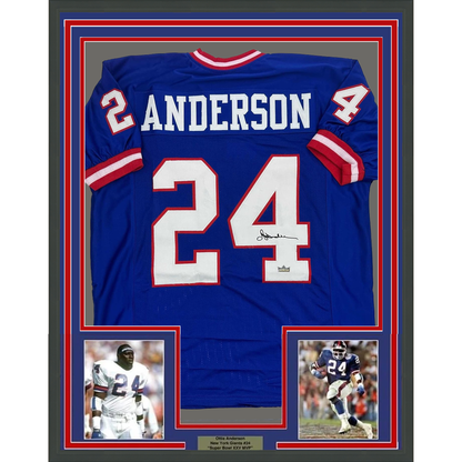 Framed Facsimile Autographed Ottis Anderson 35x39 New York Blue Reprint Laser Auto Football Jersey