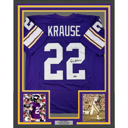 Framed Facsimile Autographed Paul Krause 35x39 Minnesota Purple Reprint Laser Auto Football Jersey