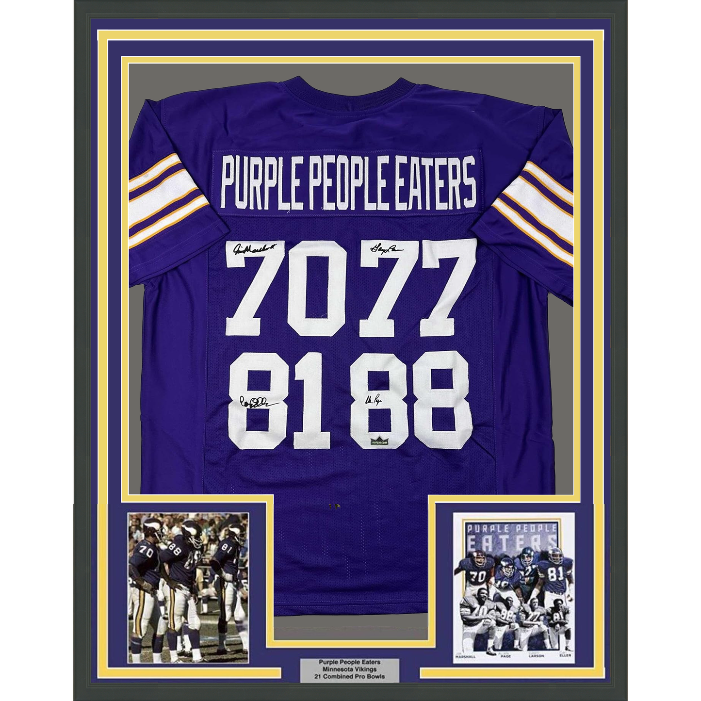 Framed Facsimile Autographed Purple People Eaters 35x39 Minnesota Purple Reprint Laser Auto Football Jersey
