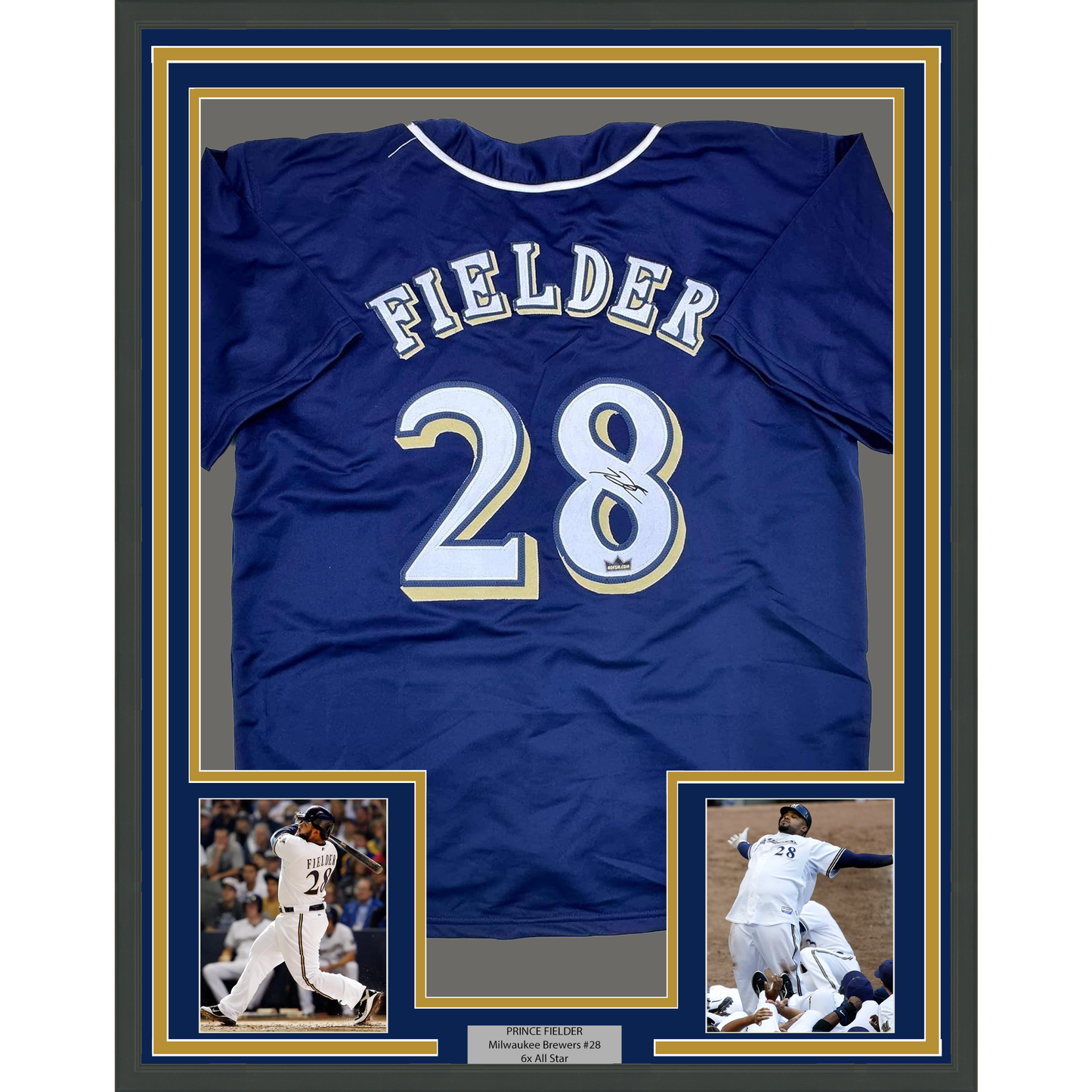 Framed Facsimile Autographed Prince Fielder 35x39 Milwaukee Blue Reprint Laser Auto Baseball Jersey