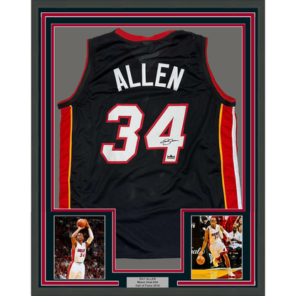 Framed Facsimile Autographed Ray Allen 35x39 Miami Black Reprint Laser Auto Basketball Jersey