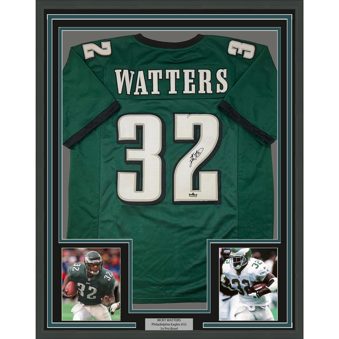 Framed Facsimile Autographed Ricky Watters 35x39 Philadelphia Green Reprint Laser Auto Football Jersey