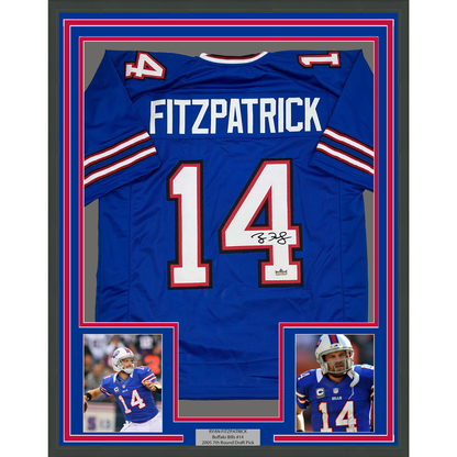 Framed Facsimile Autographed Ryan Fitzpatrick 35x39 Buffalo Blue Reprint Laser Auto Football Jersey