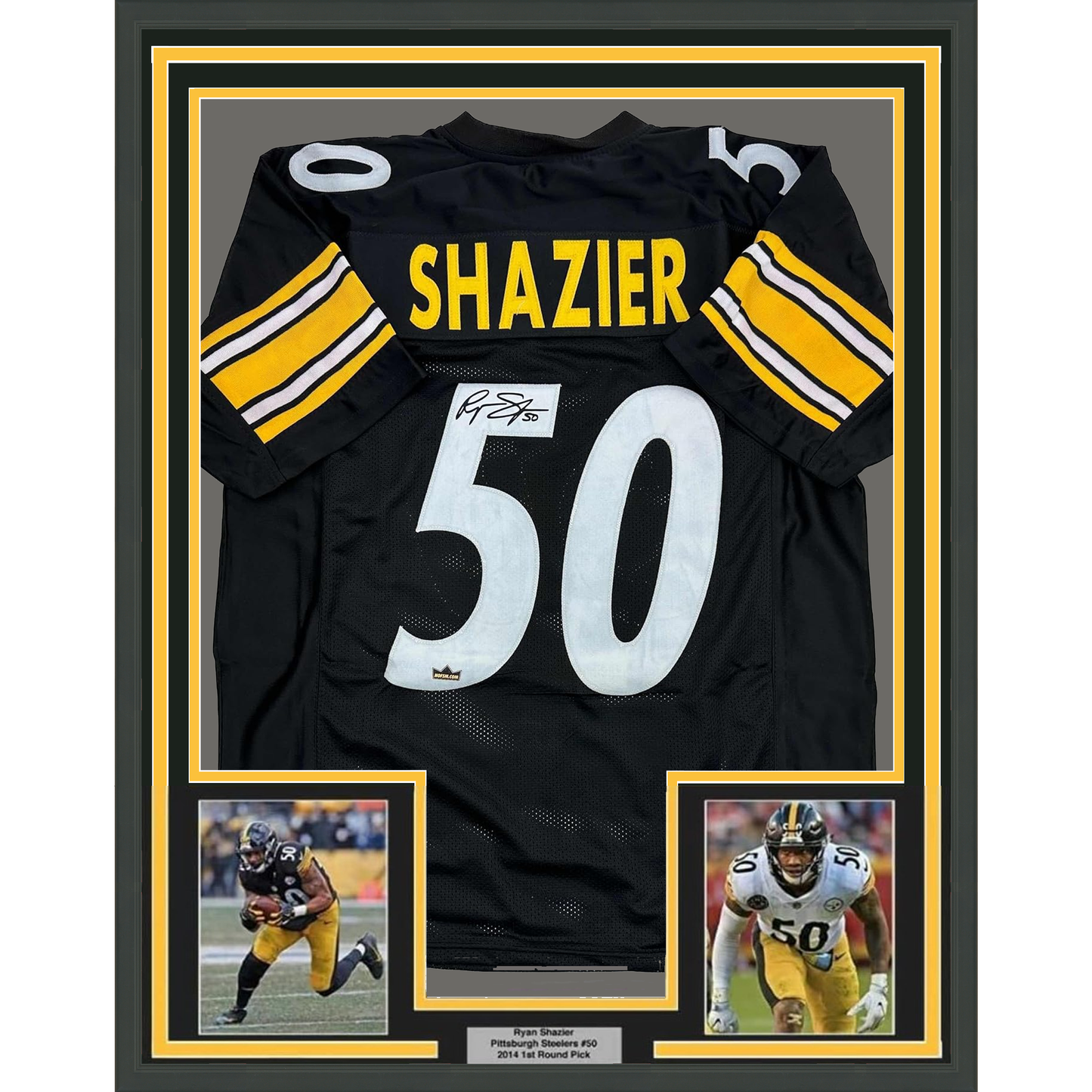 Framed Facsimile Autographed Ryan Shazier 35x39 Pittsburgh Black Reprint Laser Auto Football Jersey