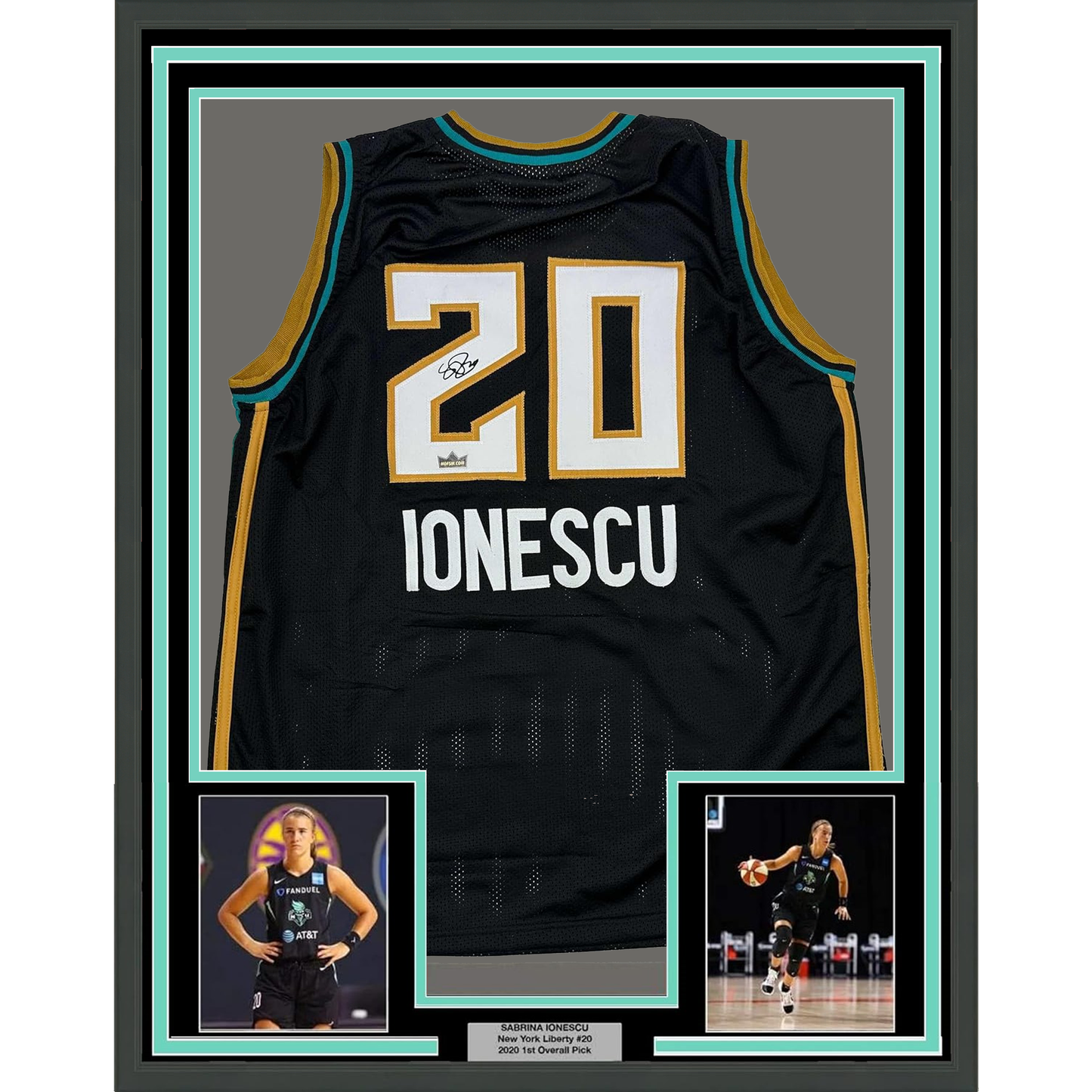Framed Facsimile Autographed Sabrina Ionescu 35x39 New York Black Reprint Laser Auto Basketball Jersey