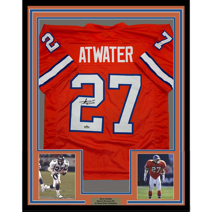 Framed Facsimile Autographed Steve Atwater 35x39 Denver Orange Reprint Laser Auto Football Jersey