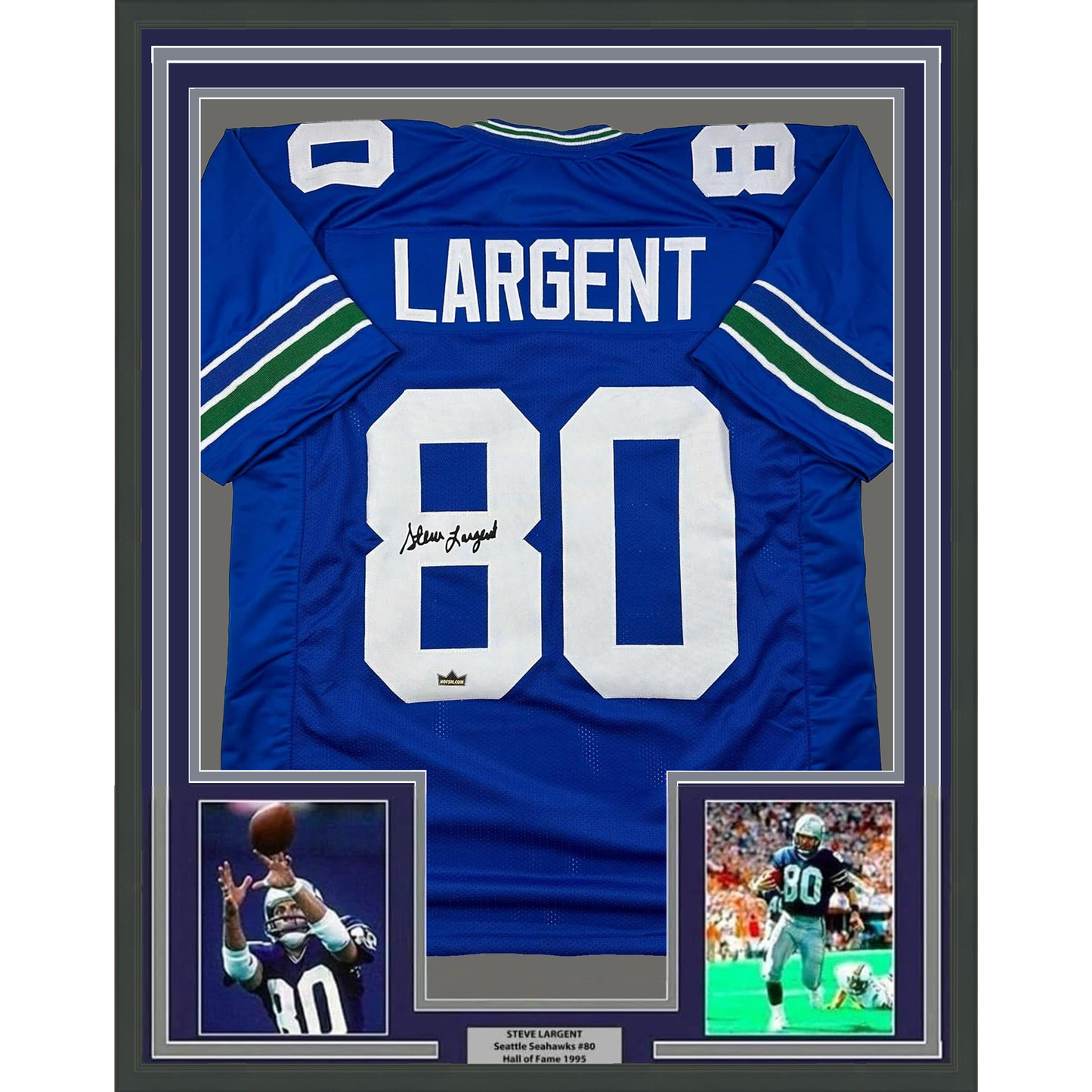 Framed Facsimile Autographed Steve Largent 35x39 Seattle Blue Reprint Laser Auto Football Jersey