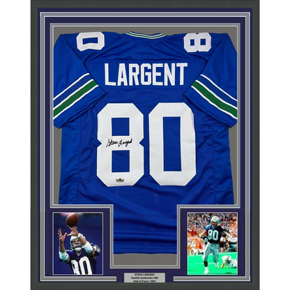 Framed Facsimile Autographed Steve Largent 35x39 Seattle Blue Reprint Laser Auto Football Jersey