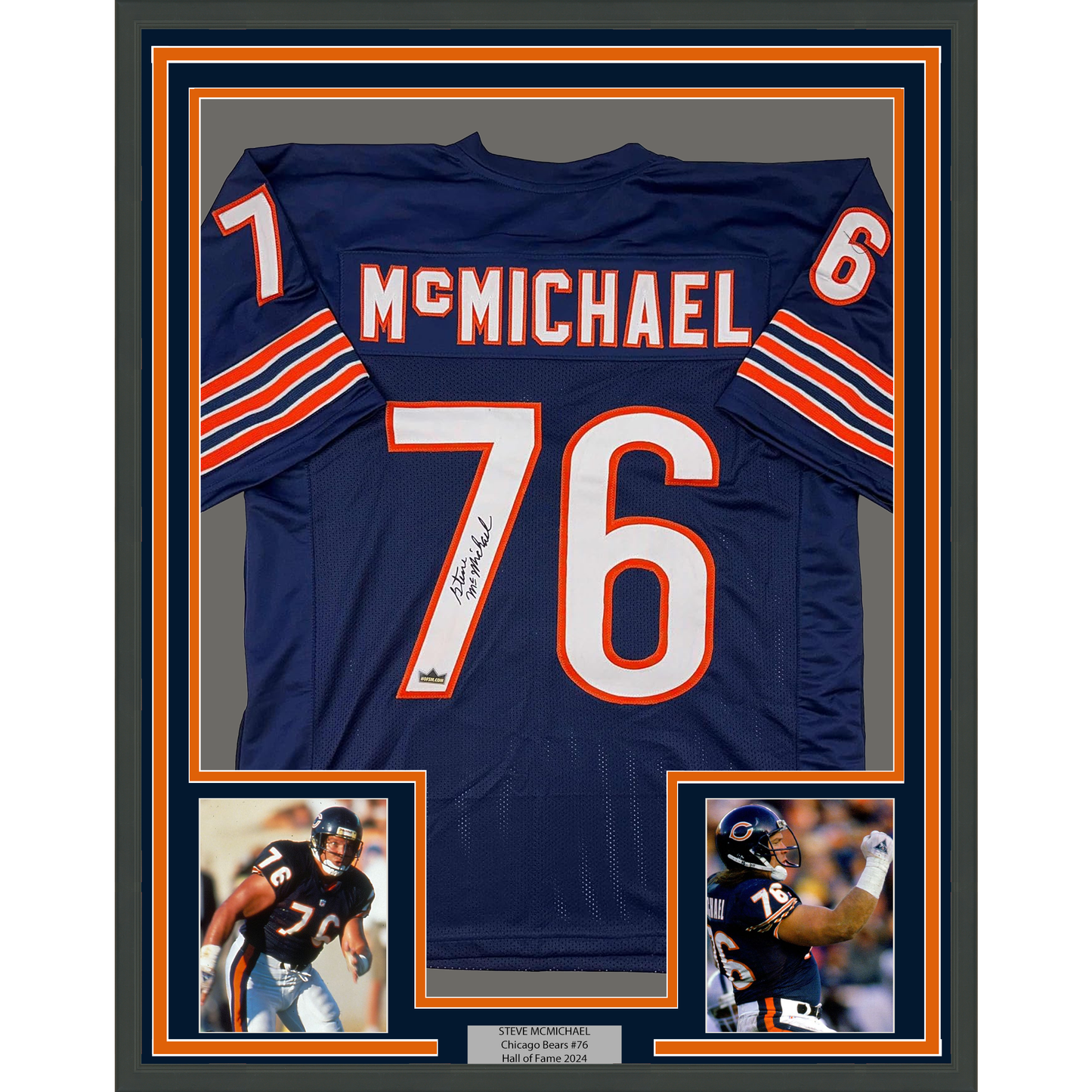 Framed Facsimile Autographed Steve McMichael 35x39 Chicago Blue Reprint Laser Auto Football Jersey