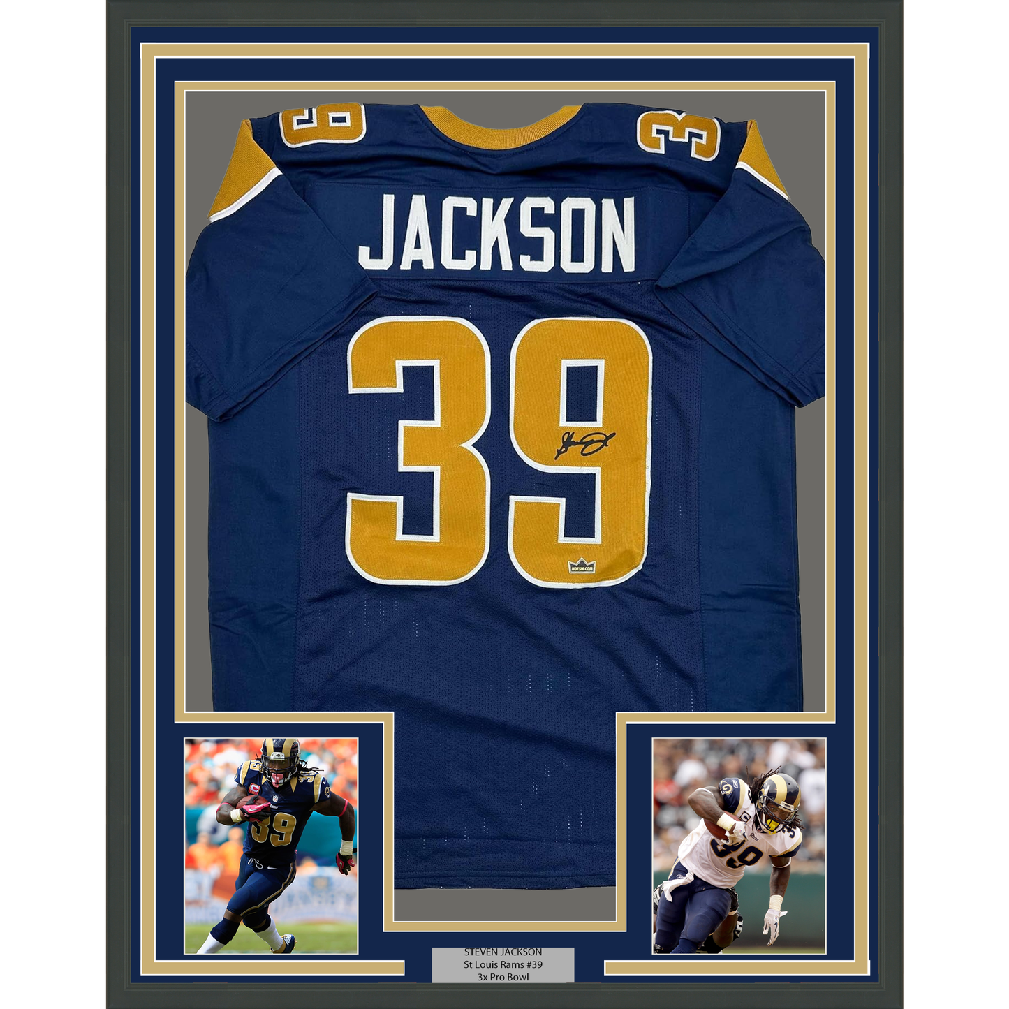 Framed Facsimile Autographed Steven Jackson 35x39 St. Louis Navy Blue Reprint Laser Auto Football Jersey