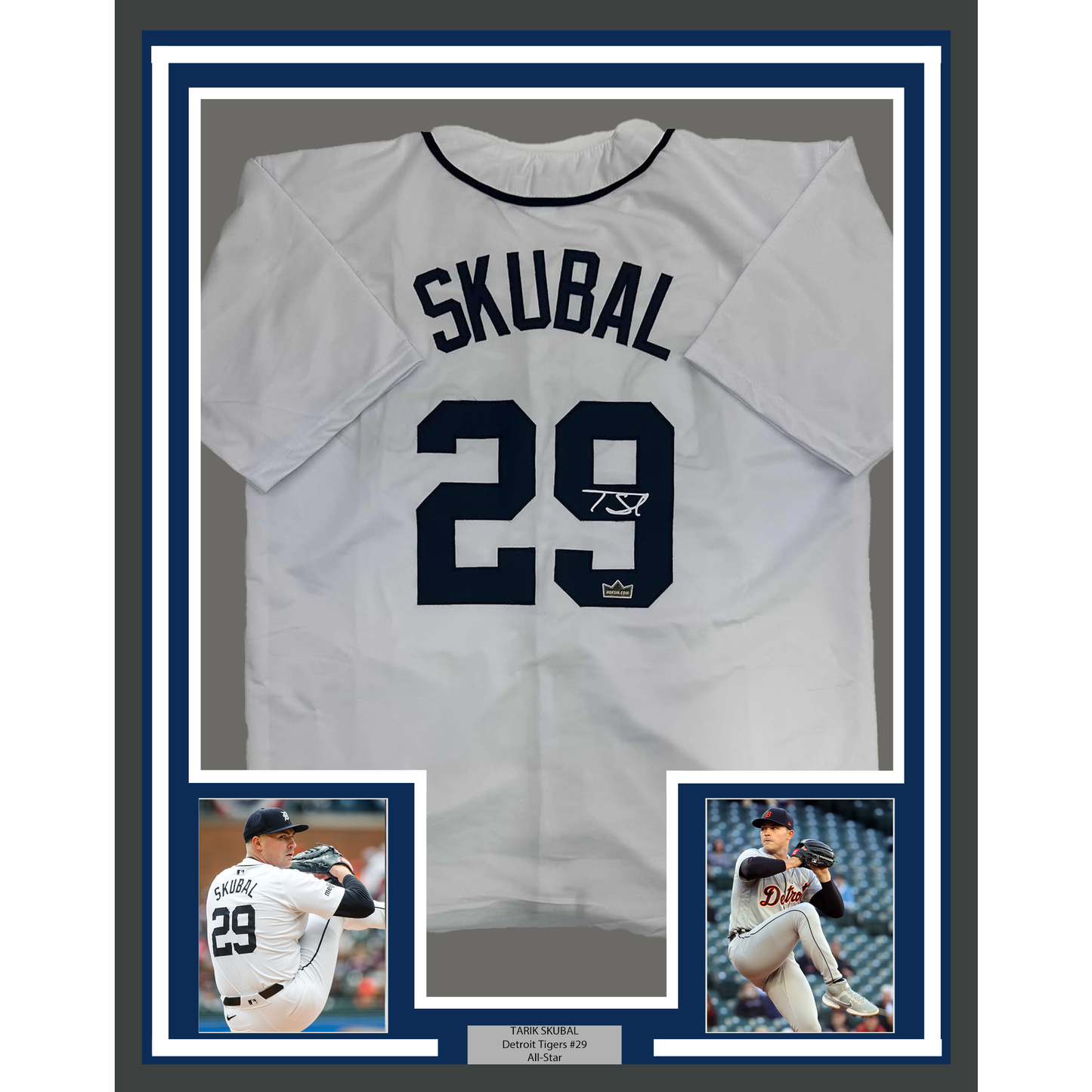 Framed Facsimile Autographed Tarik Skubal 35x39 Detroit White Reprint Laser Auto Baseball Jersey
