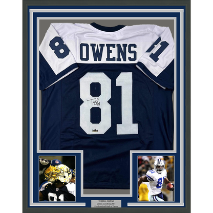Framed Facsimile Autographed Terrell Owens 35x39 Dallas Thanksgiving Day Reprint Laser Auto Football Jersey