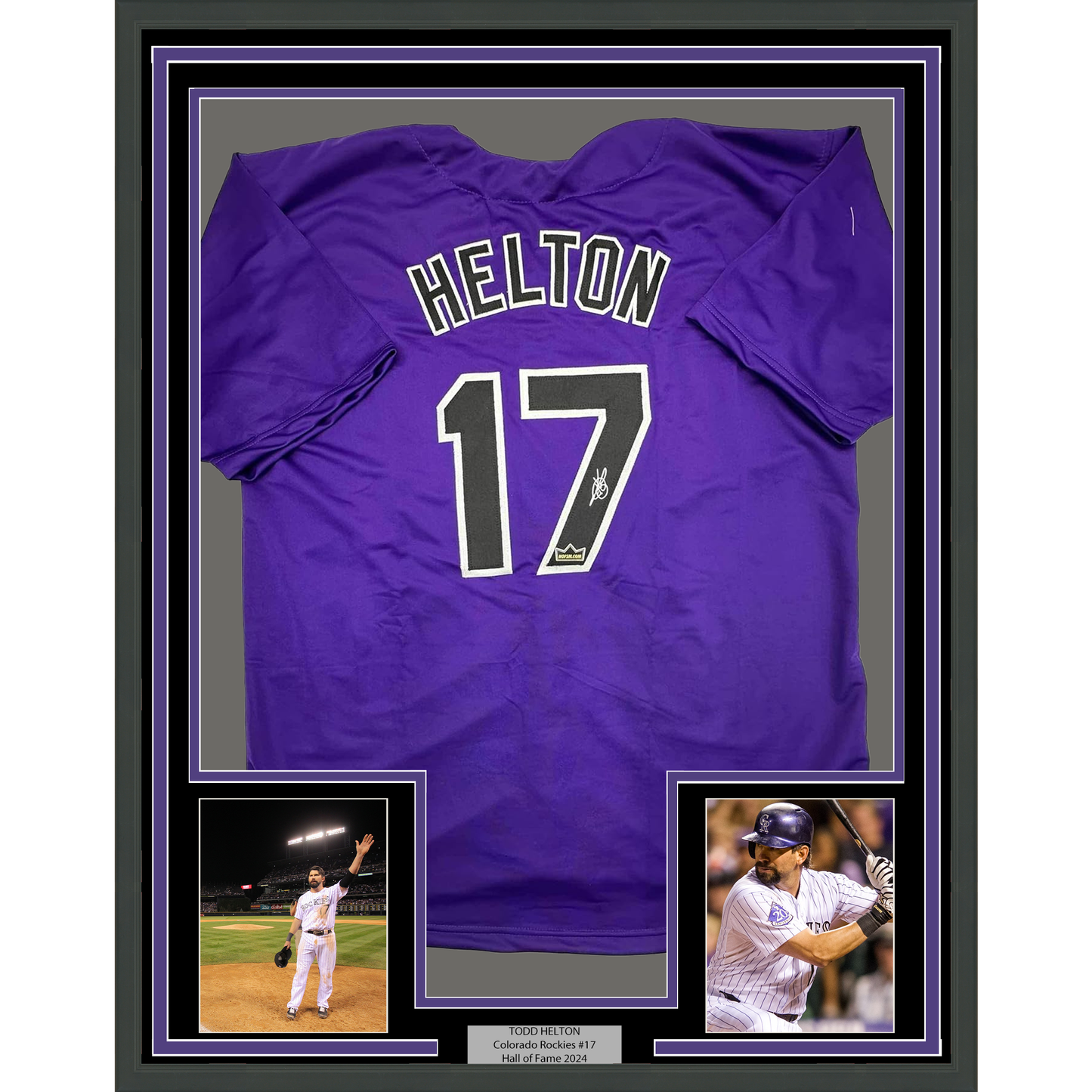Framed Facsimile Autographed Todd Helton 35x39 Colorado Purple Reprint Laser Auto Baseball Jersey