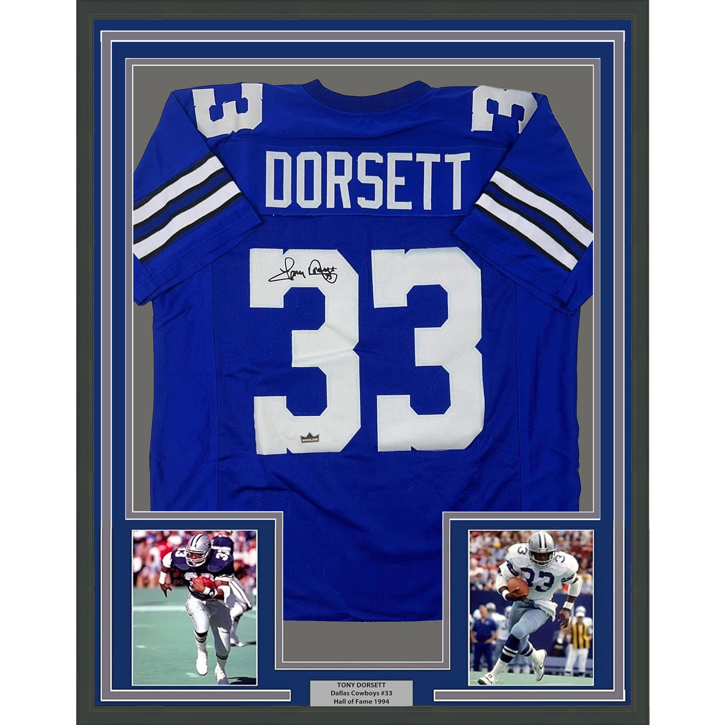 Framed Facsimile Autographed Tony Dorsett 35x39 Dallas Blue Reprint Laser Auto Football Jersey