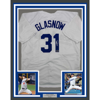 Framed Facsimile Autographed Tyler Glasnow 35x39 Los Angeles LA White Reprint Laser Auto Baseball Jersey