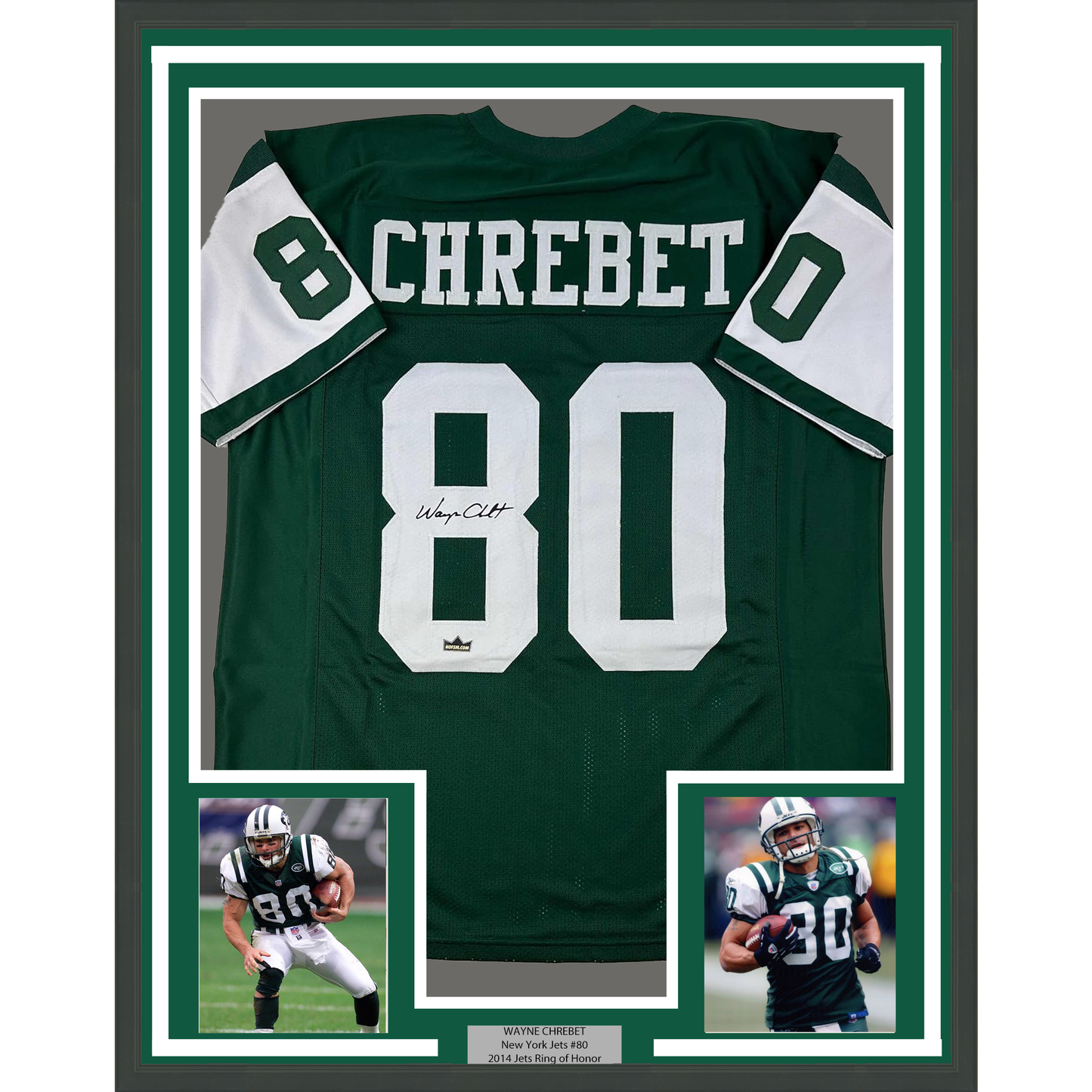 Framed Facsimile Autographed Wayne Chrebet 35x39 New York Green Reprint Laser Auto Football Jersey