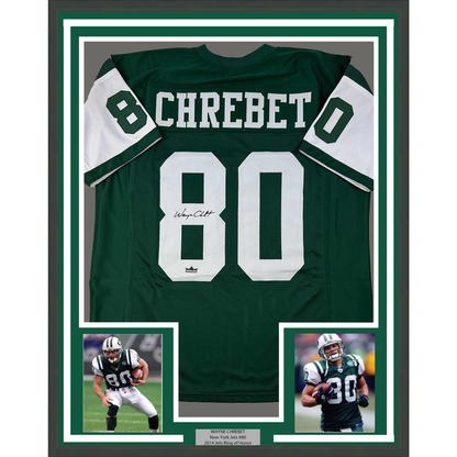 Framed Facsimile Autographed Wayne Chrebet 35x39 New York Green Reprint Laser Auto Football Jersey