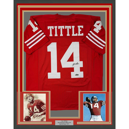 Framed Facsimile Autographed Y.A. YA Tittle 35x39 San Francisco Red Reprint Laser Auto Football Jersey