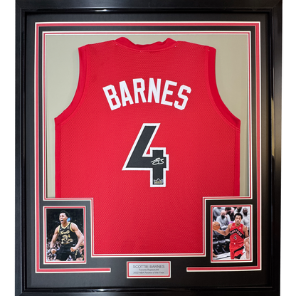 Framed Facsimile Autographed Scottie Barnes 35x39 Toronto Red Reprint Laser Auto Basketball Jersey
