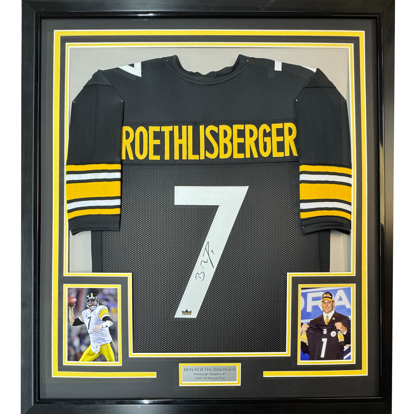 Framed Facsimile Autographed Ben Roethlisberger 35x39 Pittsburgh Black Reprint Laser Auto Football Jersey Size Men's XL