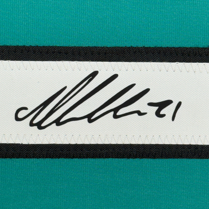 Framed Facsimile Autographed Macklin Celebrini 35x39 San Jose Teal Reprint Laser Auto Hockey Jersey
