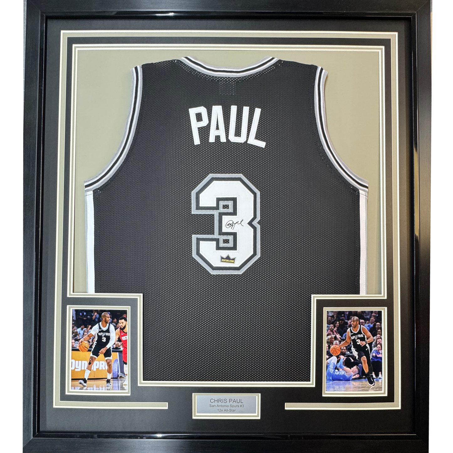 Framed Facsimile Autographed Chris Paul 35x39  San Antonio Black Reprint Laser Auto Basketball Jersey