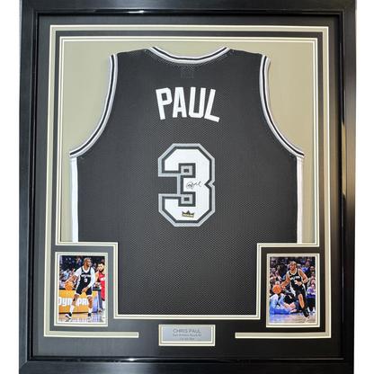Framed Facsimile Autographed Chris Paul 35x39  San Antonio Black Reprint Laser Auto Basketball Jersey