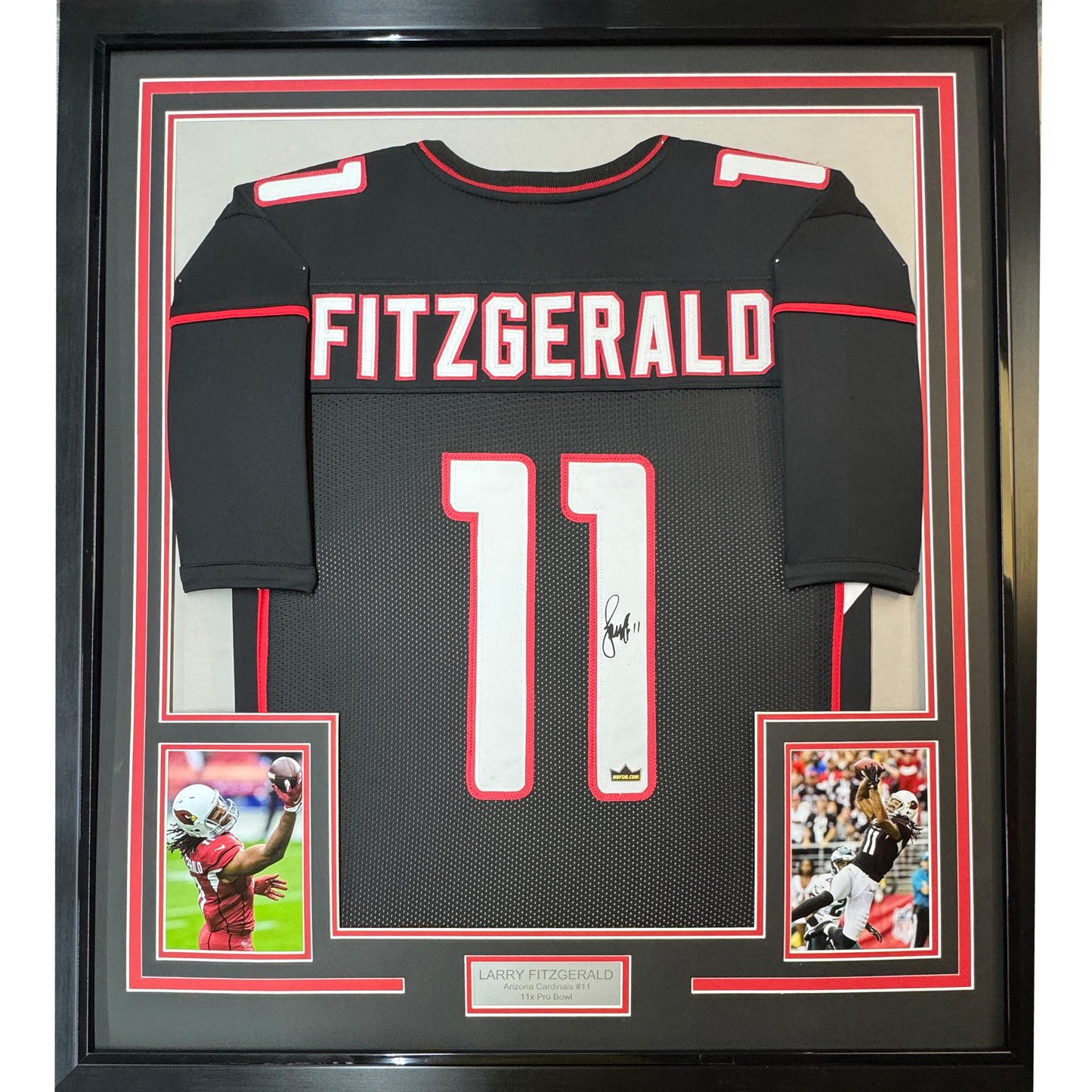 Framed Facsimile Autographed Larry Fitzgerald 35x39 Arizona Black Reprint Laser Auto Football Jersey