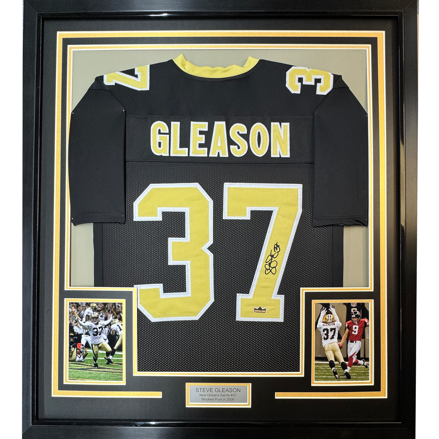 Framed Facsimile Autographed Steve Gleason 35x39 New Orleans Black Reprint Laser Auto Football Jersey