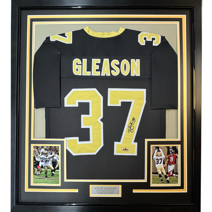 Framed Facsimile Autographed Steve Gleason 35x39 New Orleans Black Reprint Laser Auto Football Jersey