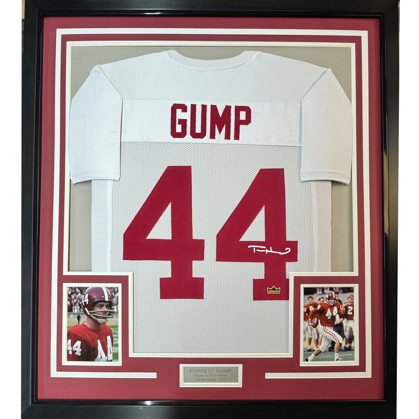 Framed Facsimile Autographed Tom Hanks Forrest Gump 35x39 Movie Alabama White Reprint Laser Auto College Football Jersey