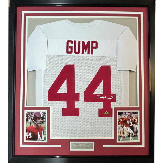 Framed Facsimile Autographed Tom Hanks Forrest Gump 35x39 Movie Alabama White Reprint Laser Auto College Football Jersey