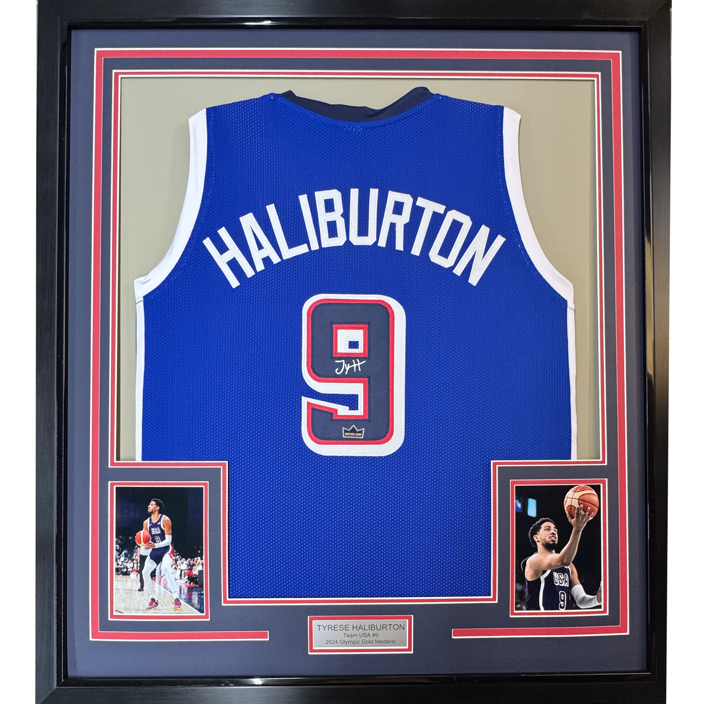 Framed Facsimile Autographed Tyrese Haliburton 35x39 2024 United States Team USA Blue Reprint Laser Auto Basketball Jersey